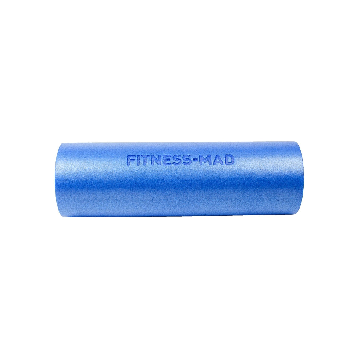 Fitness Mad foam roller for muscle recovery and stretching, shown in black, with textured surface for self-myofascial release.