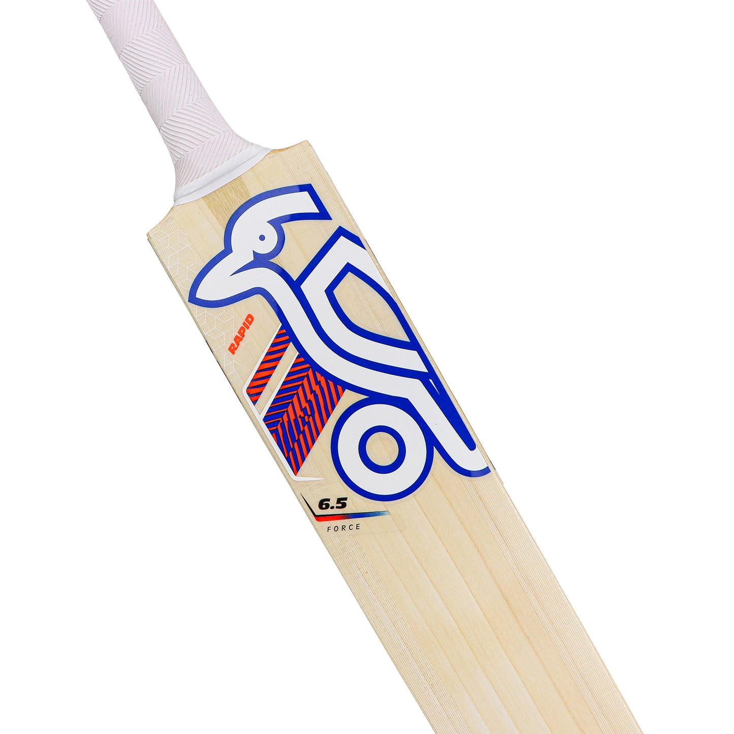 Kookaburra Rapid 6.5 Force English Willow cricket bat, full size, with a polished blade and grip, designed for cricket players.