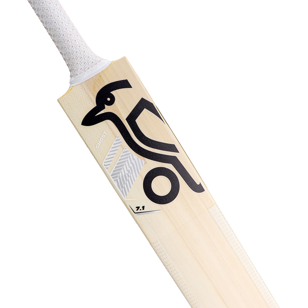 Kookaburra Ghost 7.1 cricket bat with wooden blade and grip, shown from the side with branding visible.