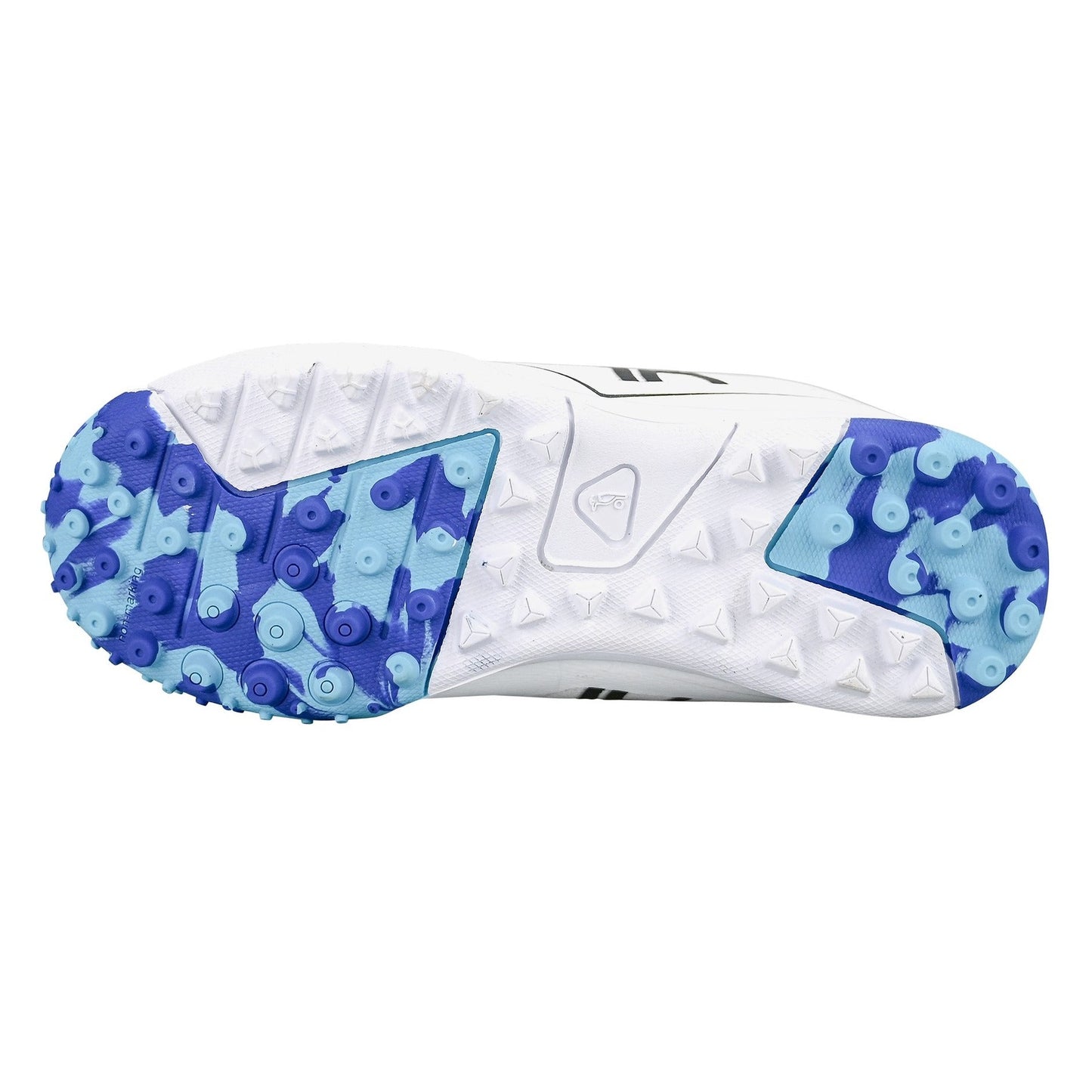 Kookaburra KC 5.0 rubber cricket shoes showing black and white design with sole and laces for cricket gameplay.