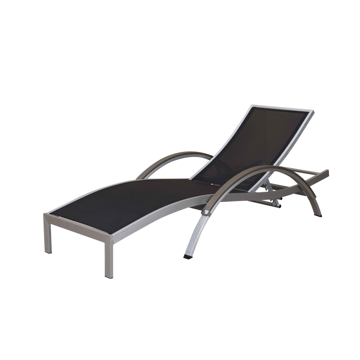 SAC Deluxe brushed nickel sun lounger with adjustable backrest and cushioned seat, ideal for outdoor relaxation.