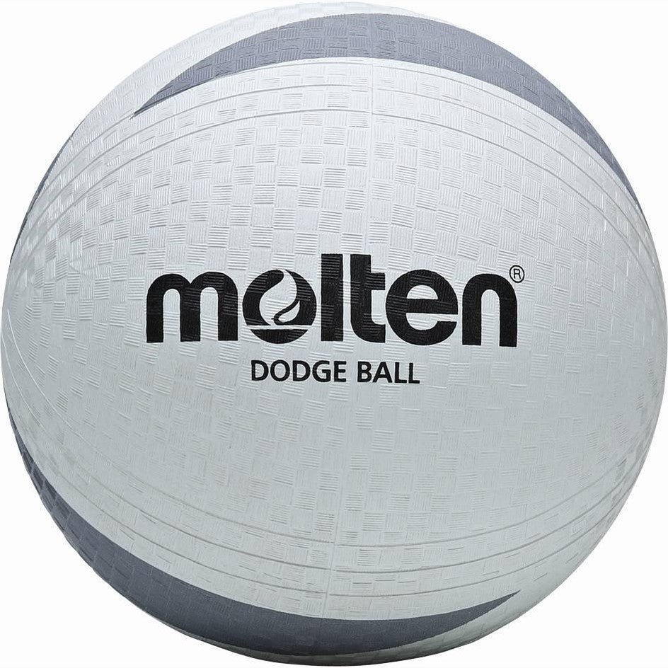 Molten White Dodgeball with soft touch surface, branded as Molten, showing a round, white dodgeball on a neutral background.