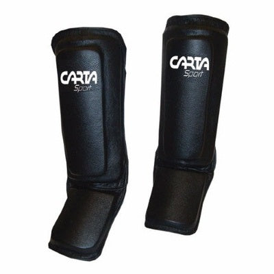 Cartasport MMA shin and instep guard with black and red design, padded for martial arts training and protection.