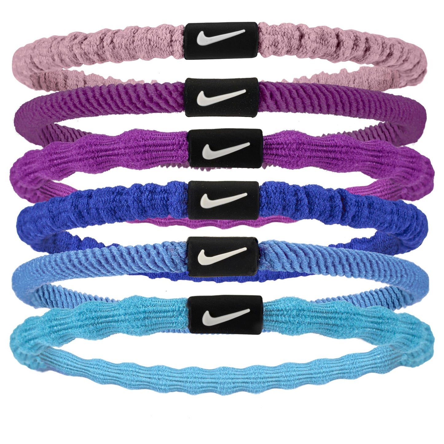 Nike Flex Hair Tie Pack of 6 sports hair ties, elastic and durable, shown in a variety of colors for athletic and everyday use.