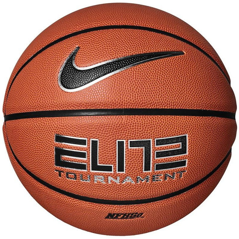Nike Basketball Elite Tournament Size 7 competition basketball showing textured surface and Nike logo for indoor play.
