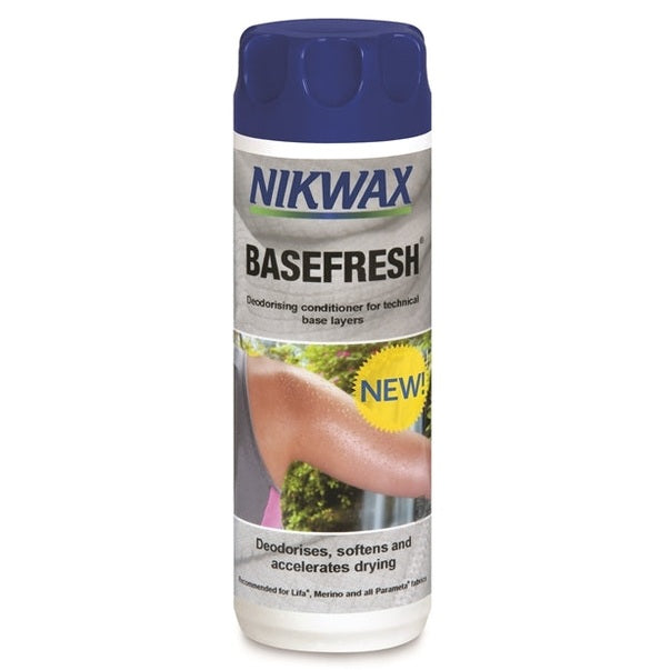Nikwax Base Fresh 300ml walking and hiking footwear waterproofing and odor control spray in a white bottle