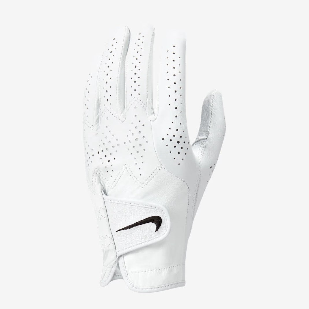 Nike Golf men's Tour Classic IV left-hand golf glove, featuring breathable material and adjustable strap for a secure fit.