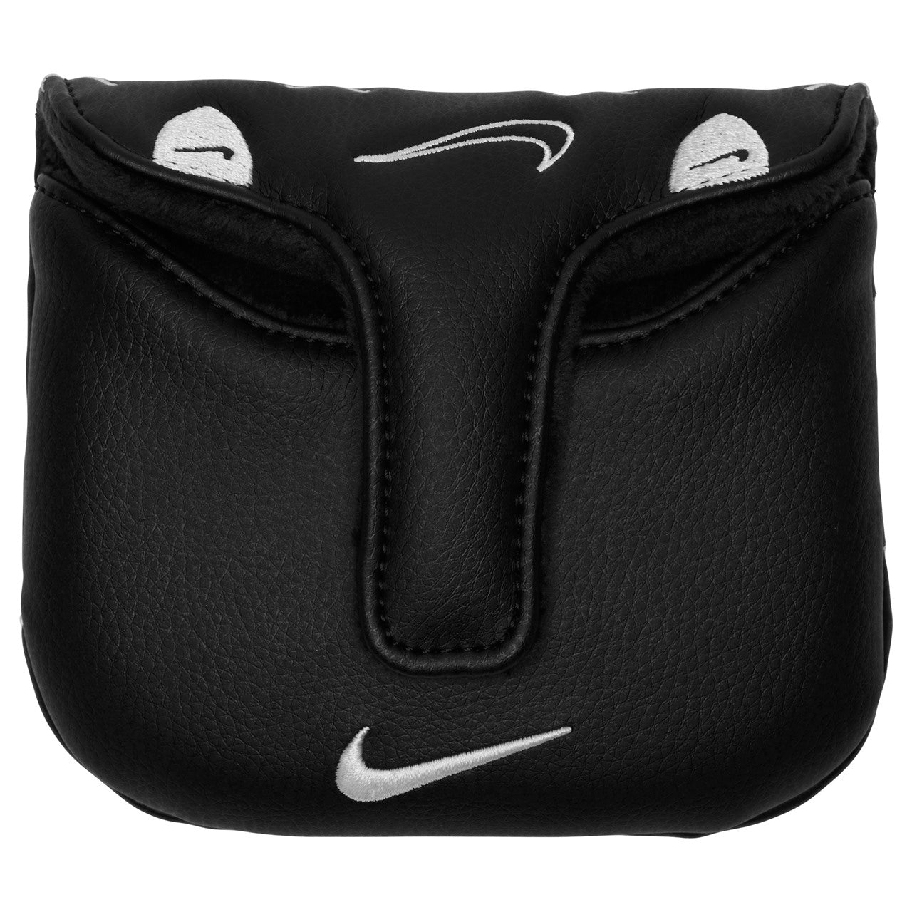 Black Nike Tour Mallet Putter headcover for golf clubs, featuring Nike branding and protective padding.