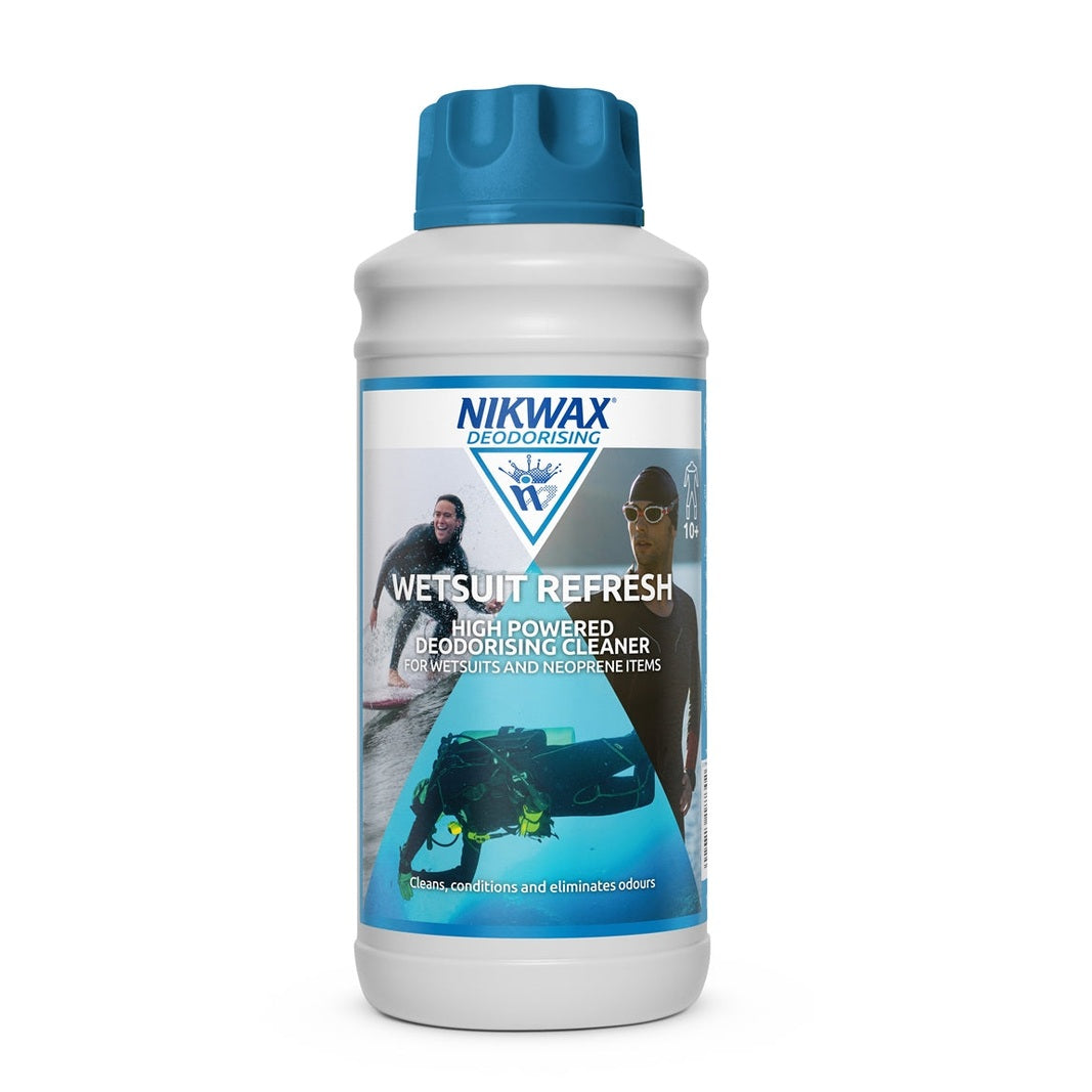 Nikwax Wetsuit Refresh 1.0 Litre bottle for cleaning and maintaining waterproof walking and hiking wetsuits.