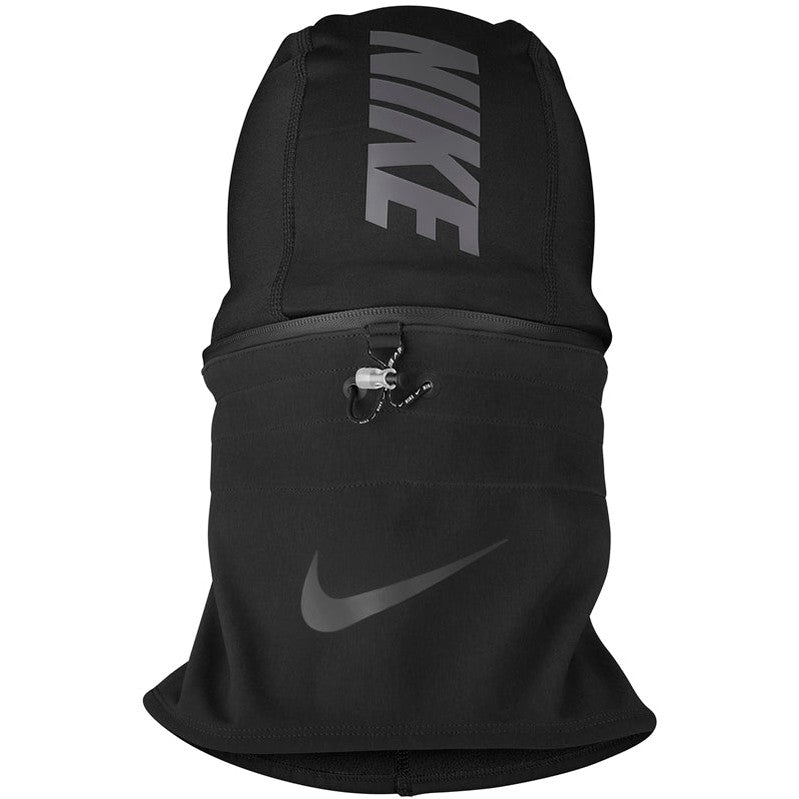 Nike winter convertible sports hood, versatile and warm, shown in black with adjustable features and snug fit for outdoor activities.