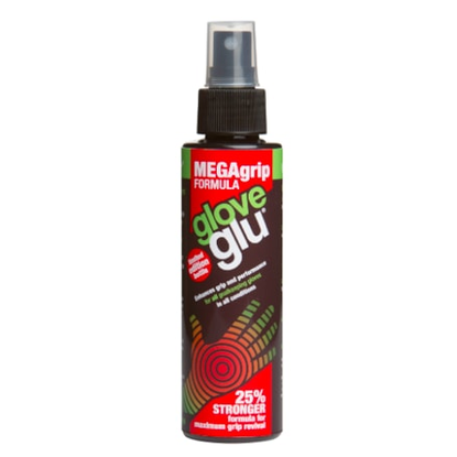 GloveGlu MEGAgrip goalkeeper glove grip enhancer in a 120ml bottle, designed to improve grip for soccer goalkeepers.