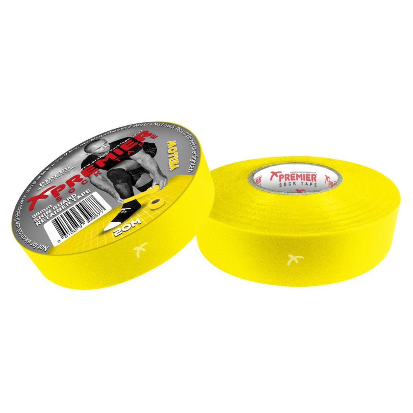 Cartasport Premier Sock Tape for football, shown as black athletic tape wrapped around a player's sock for secure fit.