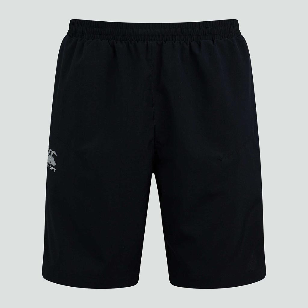 Black Canterbury woven gym shorts for men, size 2XL, featuring a comfortable athletic design for sports and casual wear.