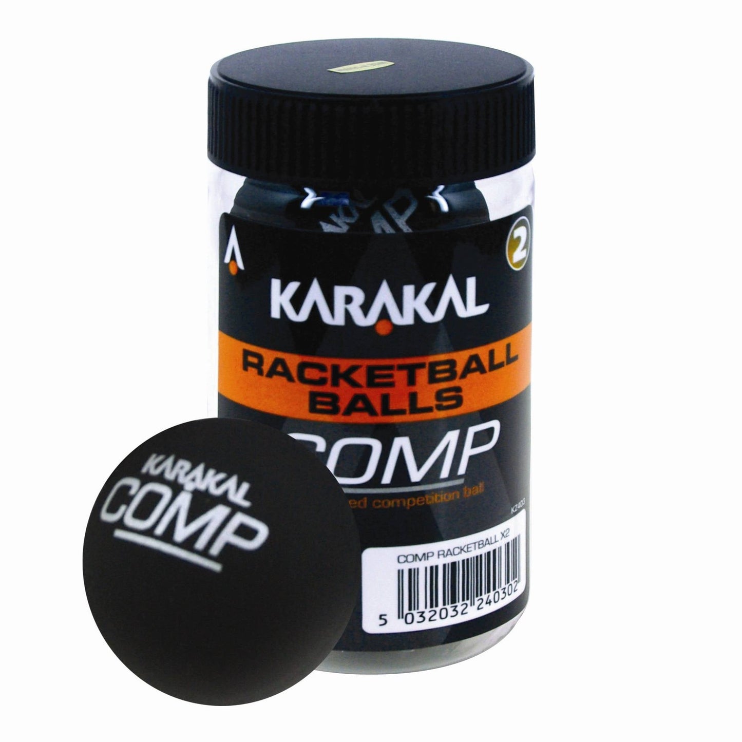 Karakal Racketball Balls Black for Squash 57, tube of 2, competition-level rubber balls for racketball games