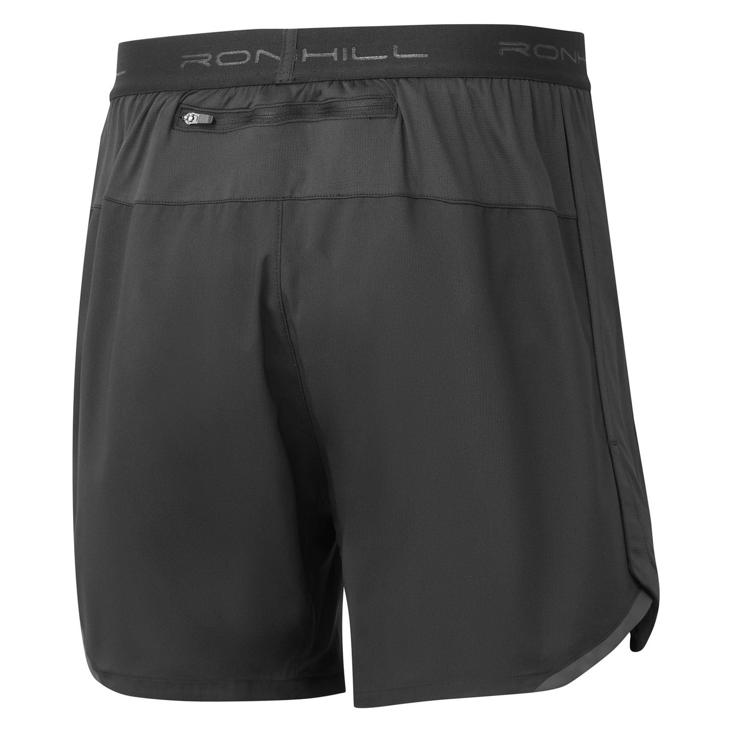 Ronhill men's Tech 5-inch running shorts in black with lightweight fabric and adjustable waistband for comfortable active wear.