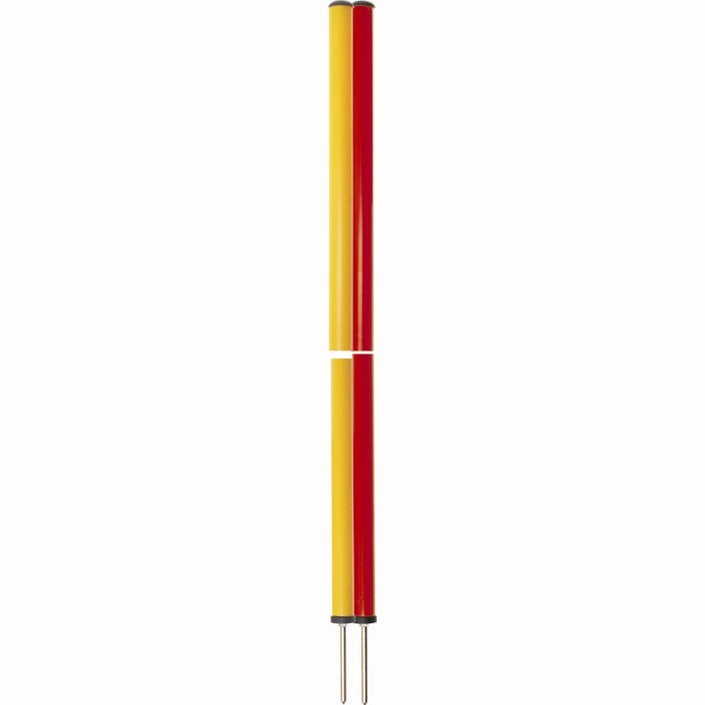Football slalom poles by Cartasport, arranged in a line for agility training, with bright colors and sturdy construction.