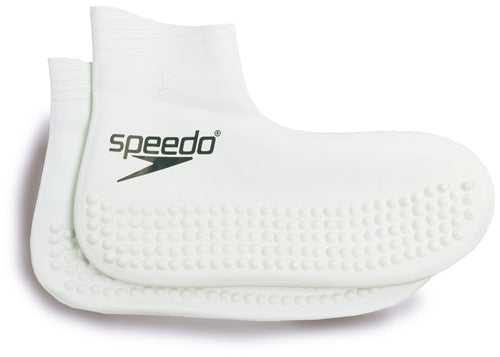 Speedo latex sock for sporting goods, shown in black with snug fit and textured surface, designed for athletic water activities.