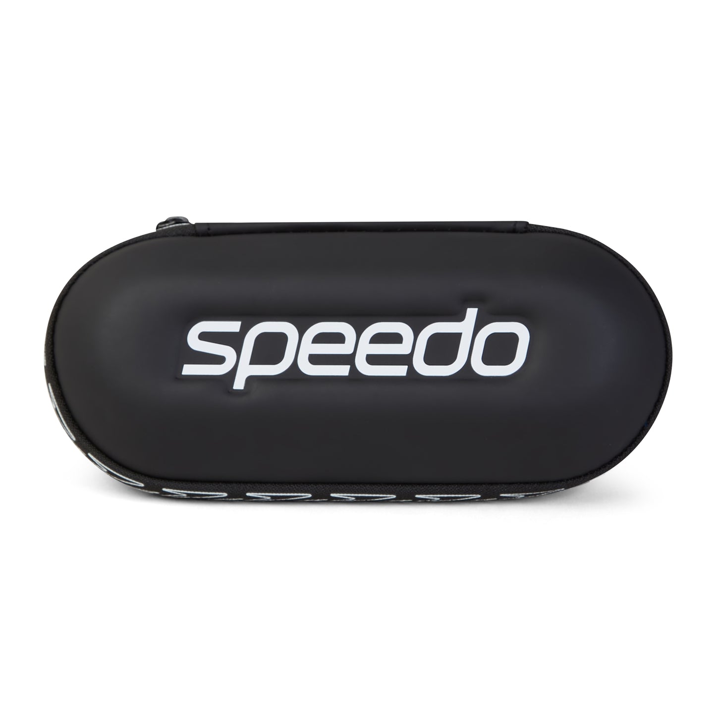 Speedo swimming goggle case in black with zipper closure, designed for storing and protecting swim goggles.