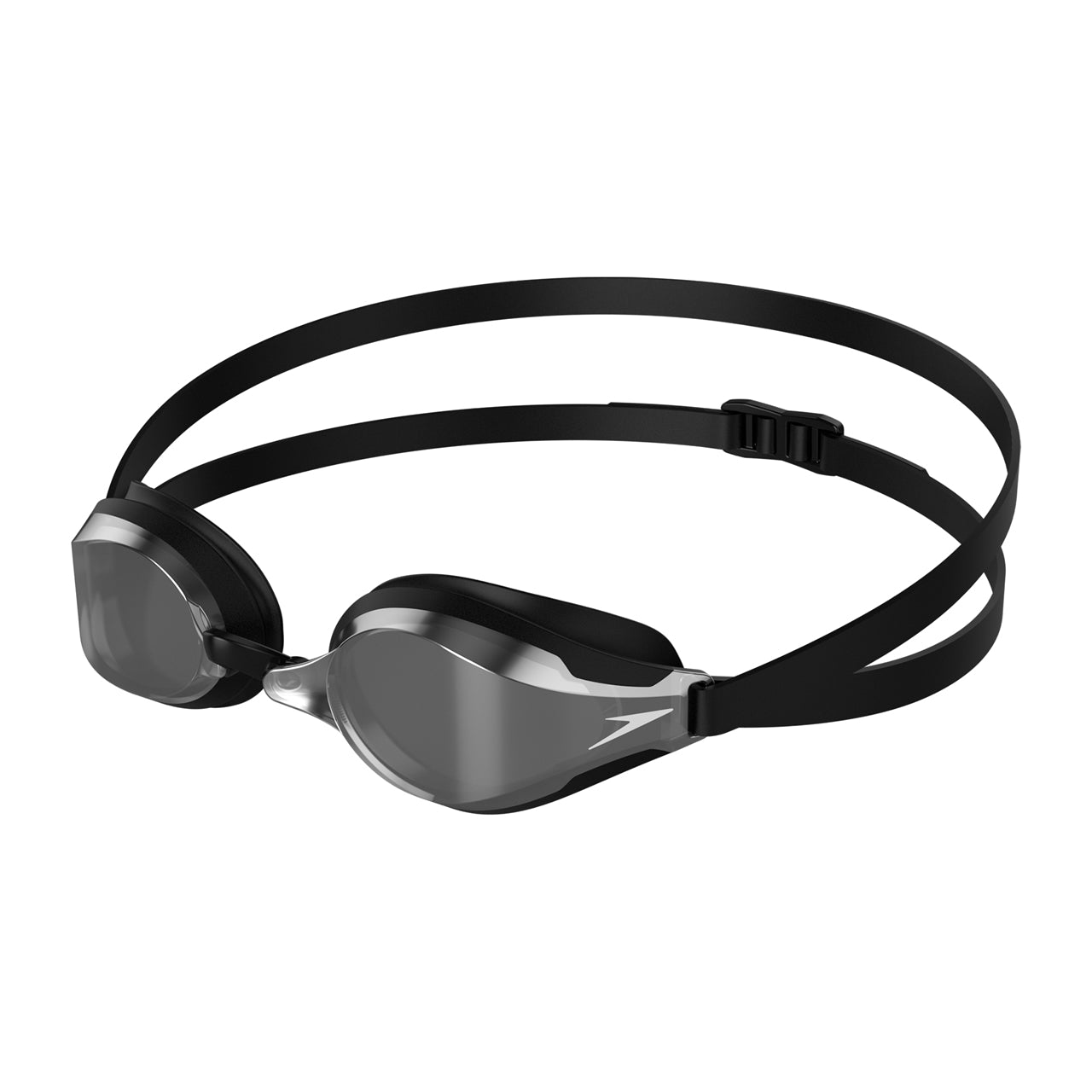 Speedo Fastskin Speedsocket 2 mirror goggles for adults with sleek black frame and reflective mirror lenses for swimming.