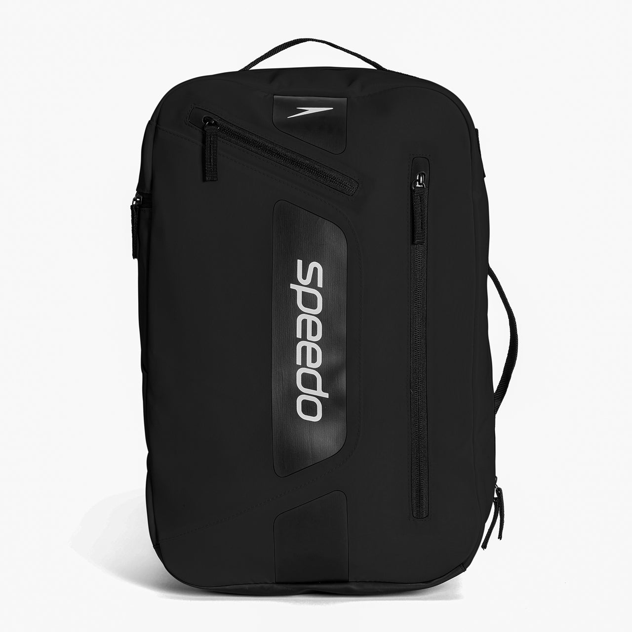 Speedo 25L Flex Bag swimming bag in white and black with adjustable straps and spacious main compartment.