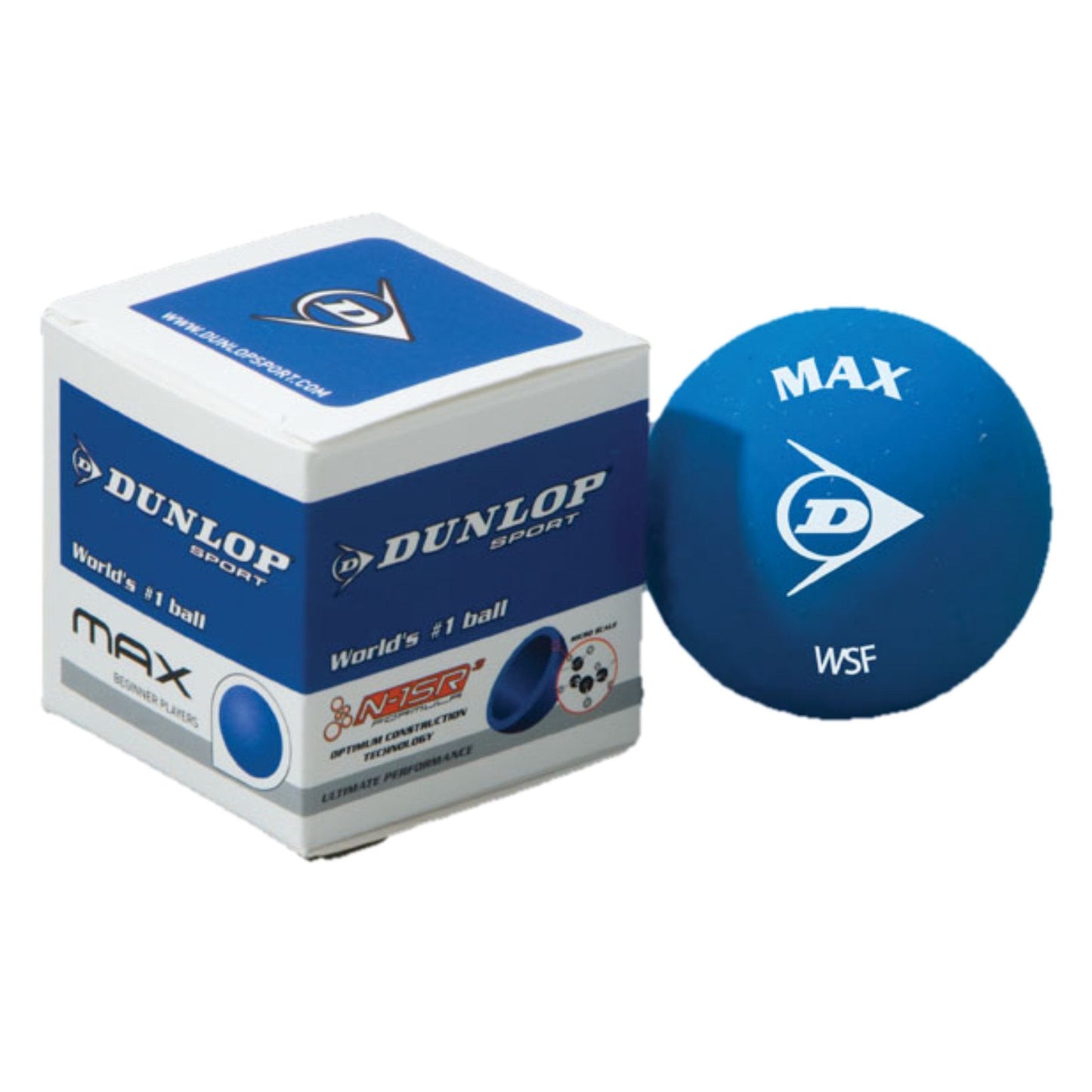 Dunlop Intro Blue Speed squash balls for fast-paced gameplay, shown in a close-up image with the Dunlop brand logo.