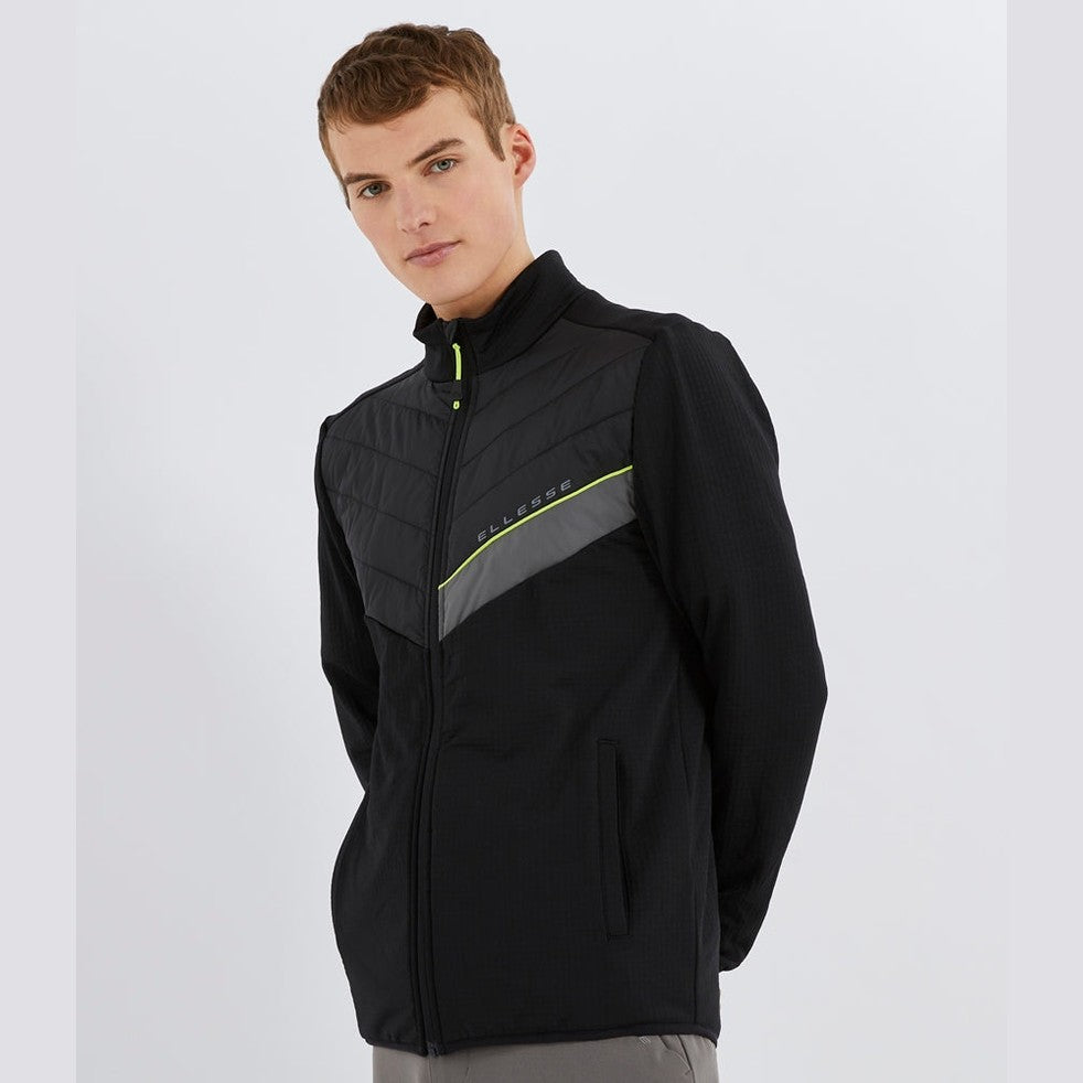 Ellesse SS24 men's Jordizo full zip jacket in black with logo detail, casual athletic style, front zipper, and stand-up collar.