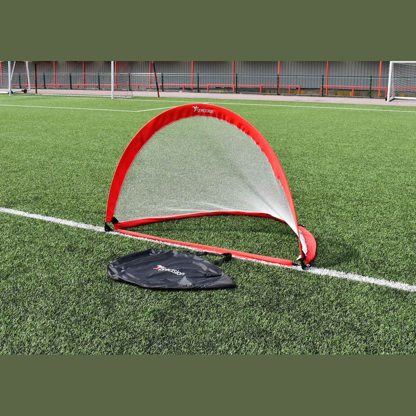 Precision Weighted Pop-Up Soccer Goal for training and play, featuring sturdy frame and quick setup for sports practice.
