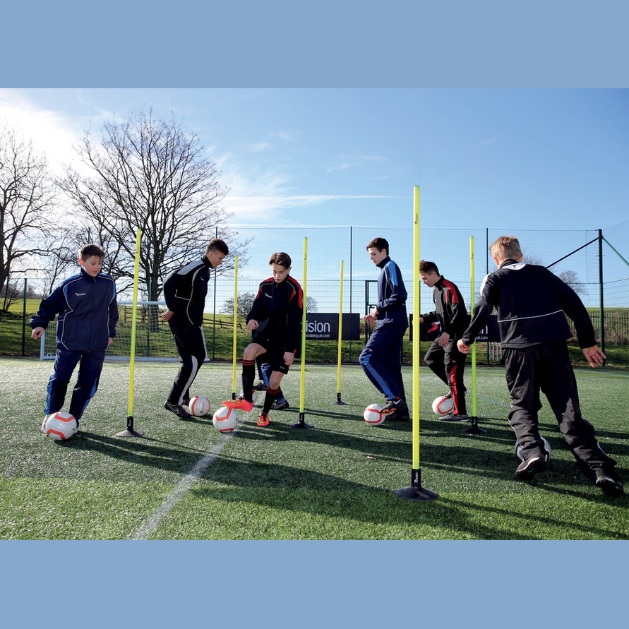 Set of 12 Precision Mini Boundary Poles for sporting events, lightweight and portable boundary markers for sports and outdoor games.