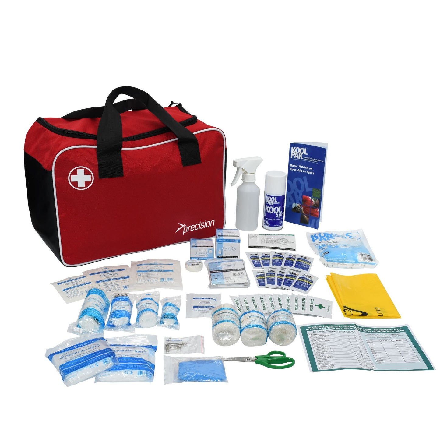 Precision Pro HX Team Medi Bag with Astro Medical Kit for sporting goods, featuring organized first aid supplies and medical tools.