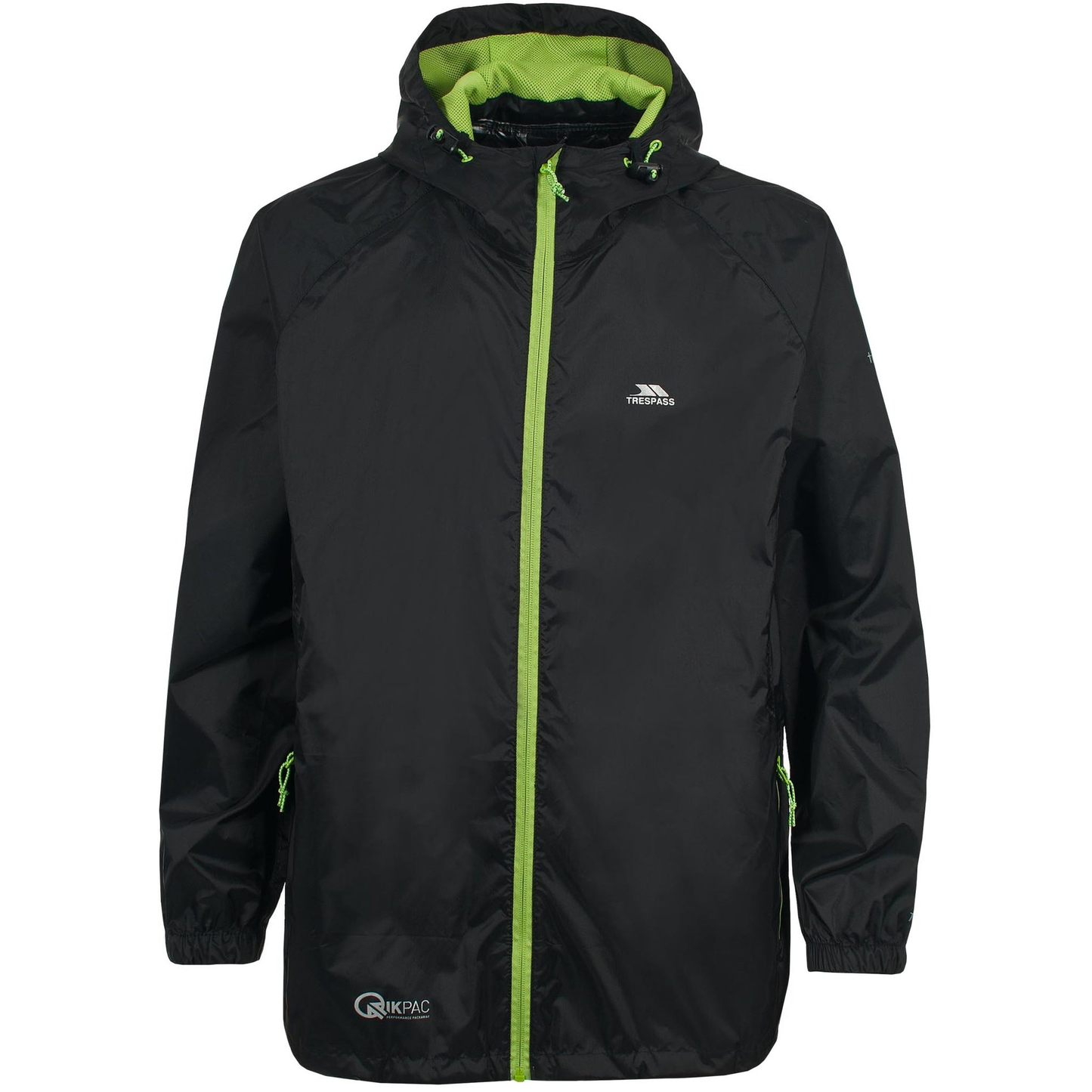 Trespass Qikpac waterproof jacket in bright blue, lightweight outdoor jacket with hood, designed for active outdoor sports and rain protection.
