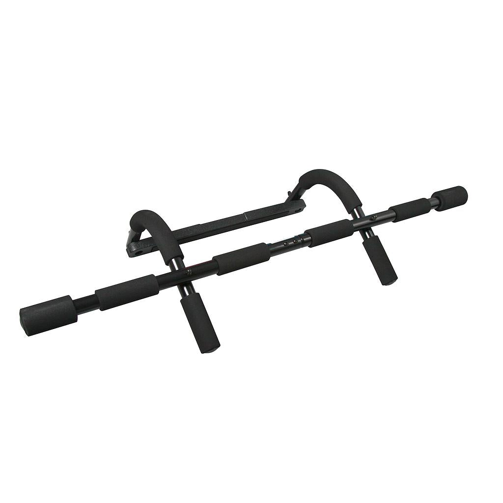 UFE Urban Fitness multifunction doorway pull-up bar mounted on a door frame for upper body exercises.
