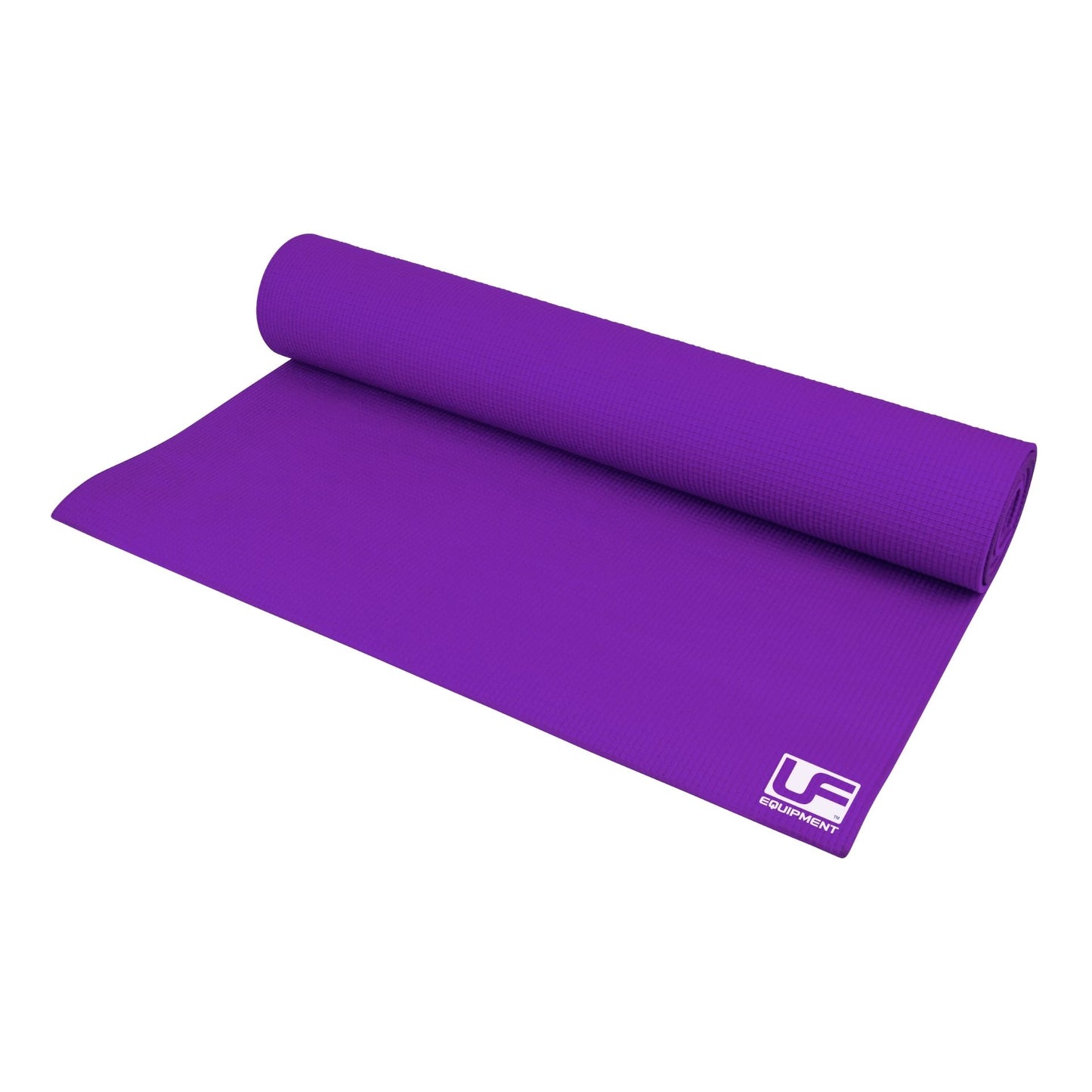 UFE Urban Fitness 4mm yoga mat laid flat, showing textured surface and rolled edges, ideal for yoga and fitness exercises.