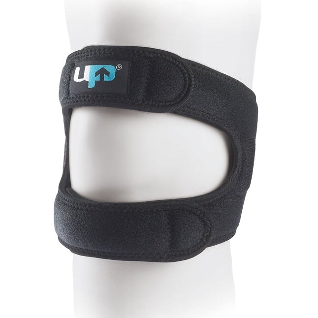 Ultimate Performance Running Knee Strap in one size, showing adjustable support band with branding and padded interior for knee support.