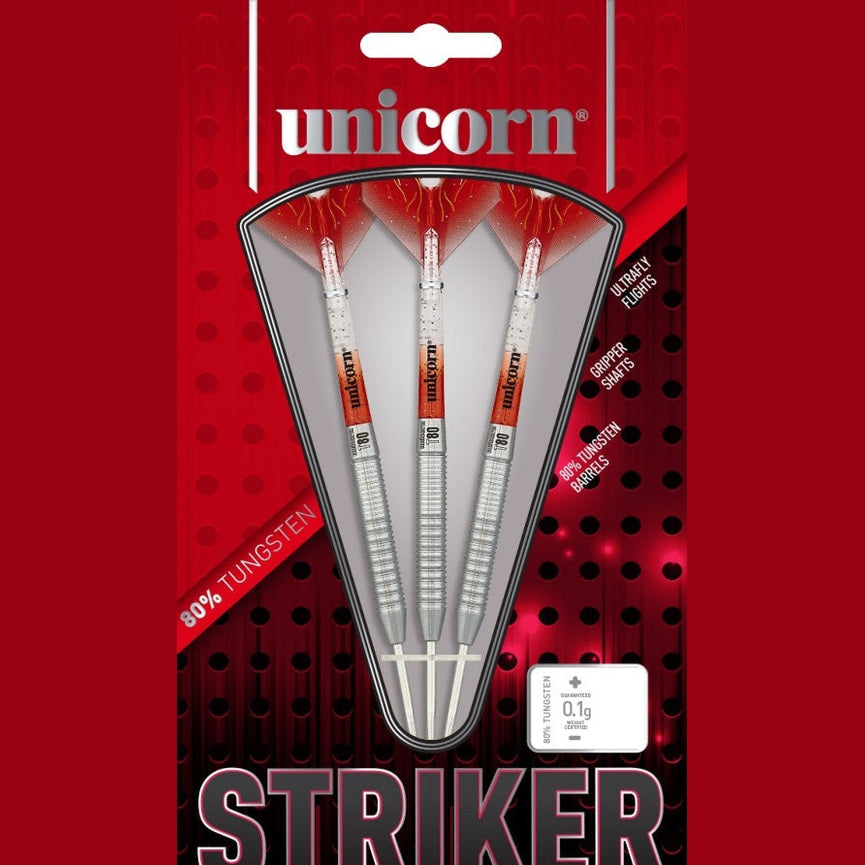 Unicorn Tungsten Darts Striker set featuring sleek, personalized unicorn-themed tungsten darts on a white background