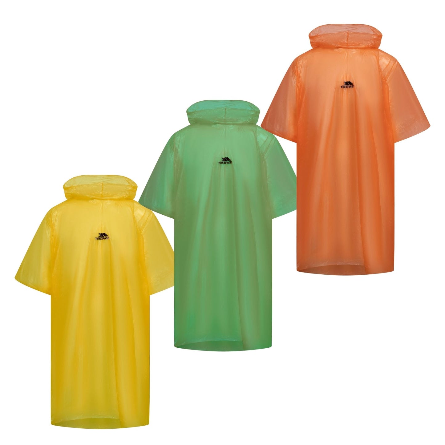 Black Trespass Pesta biodegradable poncho for sporting and outdoor activities, lightweight waterproof rain protection.