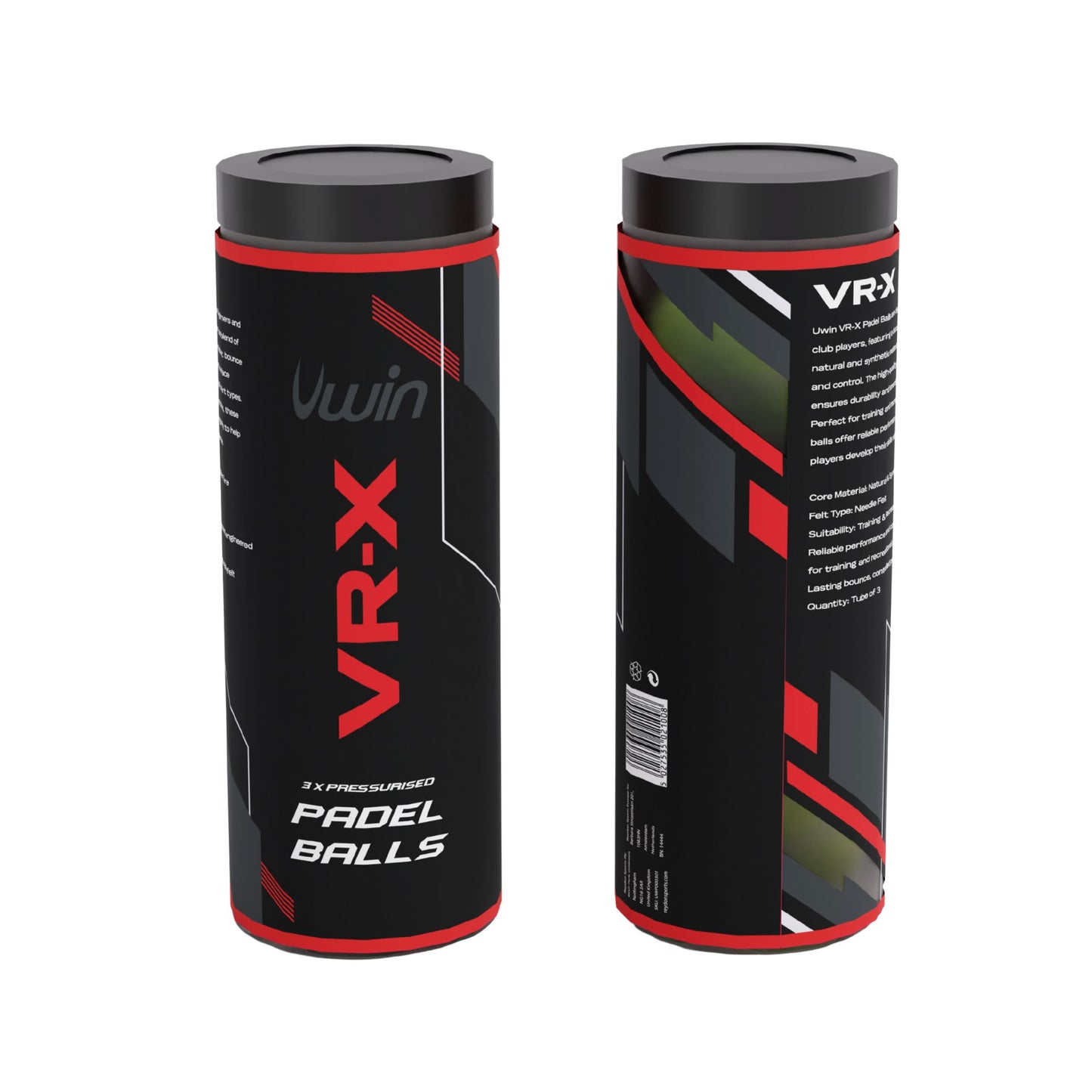 Uwin VR-X Padel Balls for sporting goods, showing a close-up of the yellow padel balls with brand logo and textured surface.