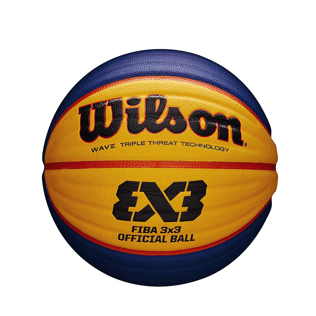 Wilson FIBA 3X3 official game basketball with textured surface and bold branding, designed for competitive 3x3 basketball games.