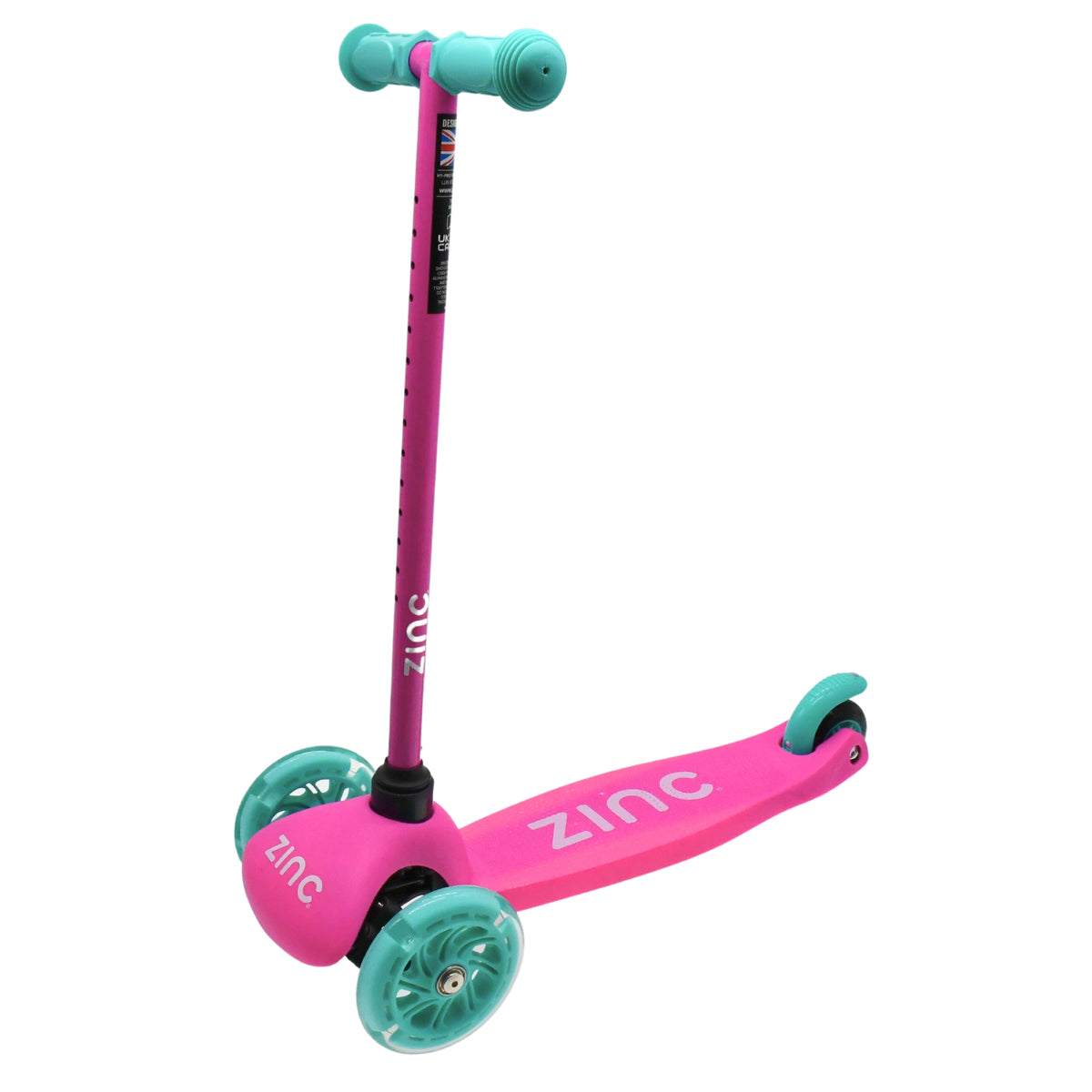 Zinc Sparkle 3 Wheel Light Up Scooter with colorful LED lights and sturdy frame for kids' outdoor riding.