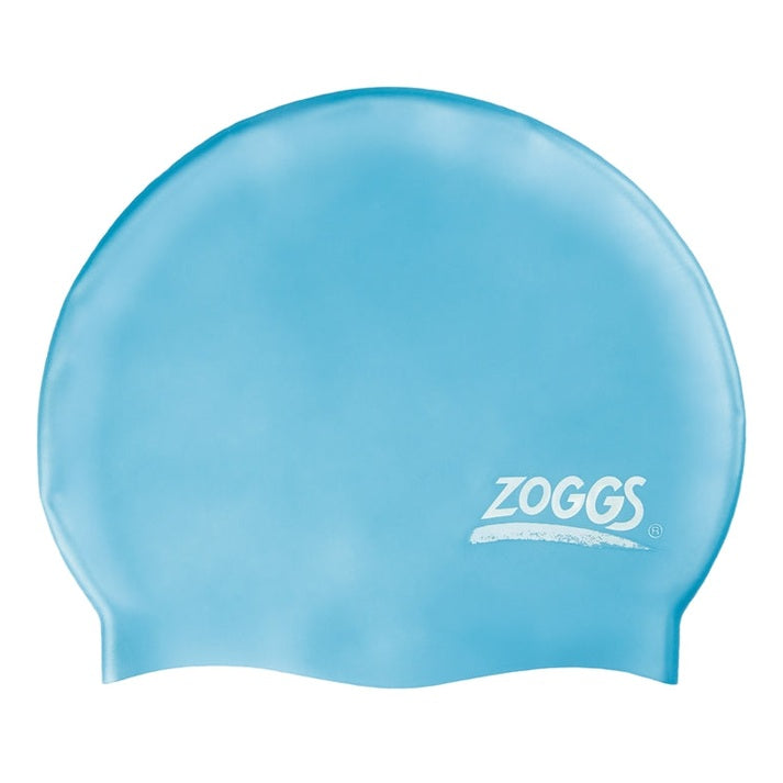 Zoggs Easy Fit Silicone Swim Cap for swimming, shown in smooth silicone with a snug fit and sleek design.