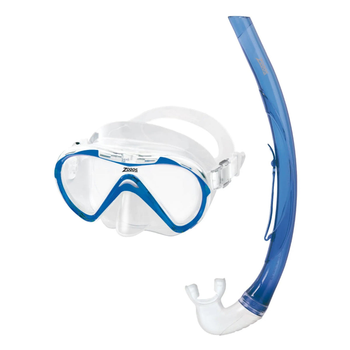 Adult Zoggs Reef Explorer snorkel for swimming, featuring a comfortable mouthpiece and adjustable strap for easy water activity.