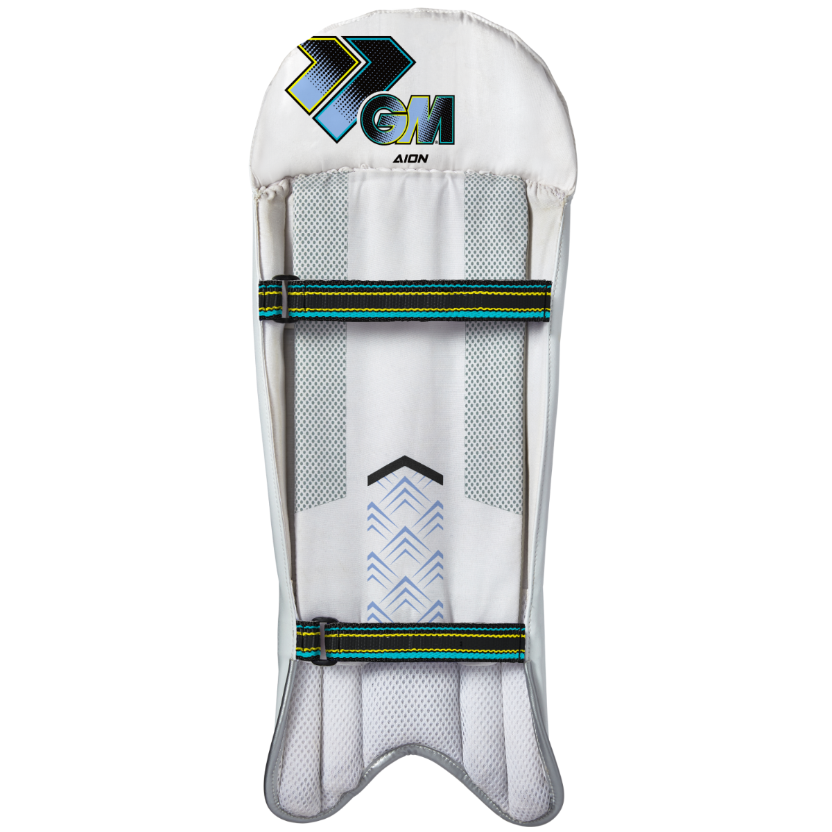 Gunn & Moore GM Cricket Aion wicket keeping pads showing the back design and padding for cricket wicketkeeper protection
