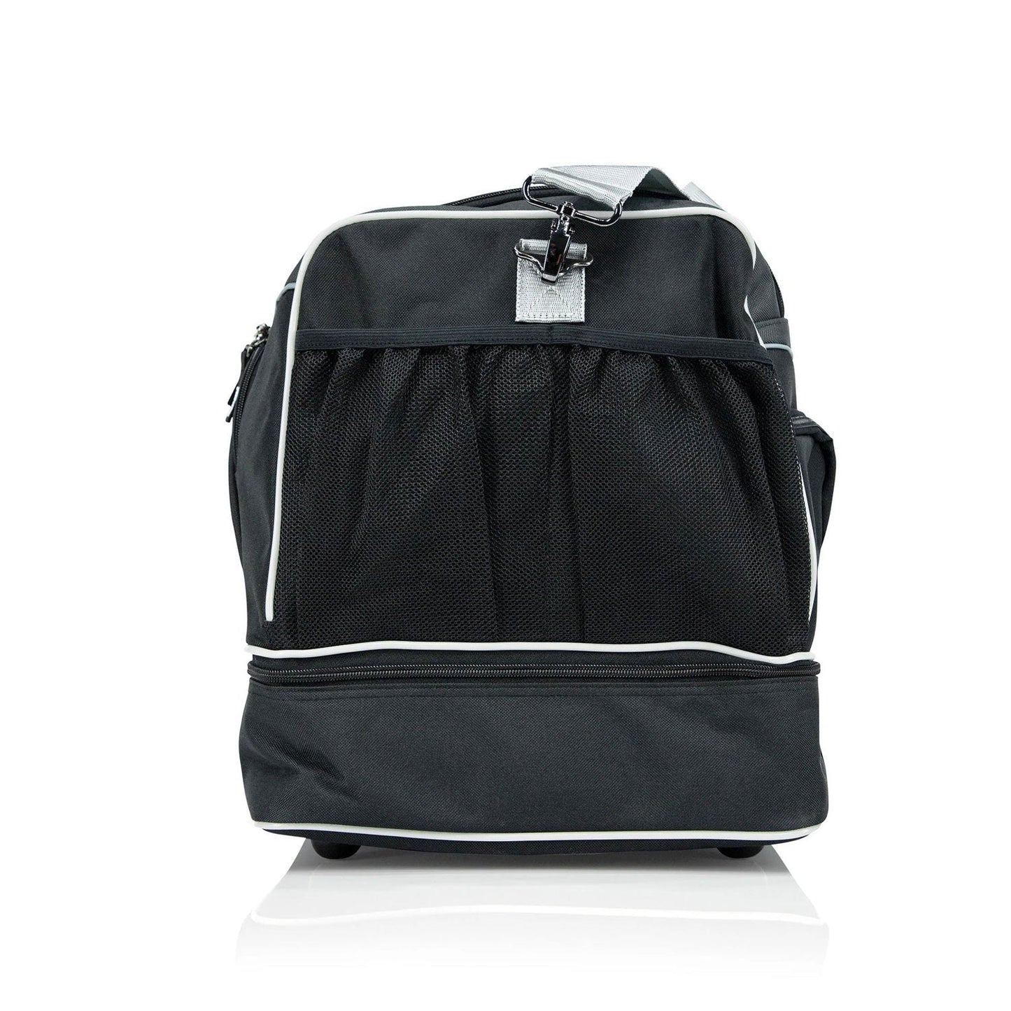 Fairtex BAG2 heavy-duty gym bag in black and grey with multiple compartments, designed for sports and fitness gear storage.