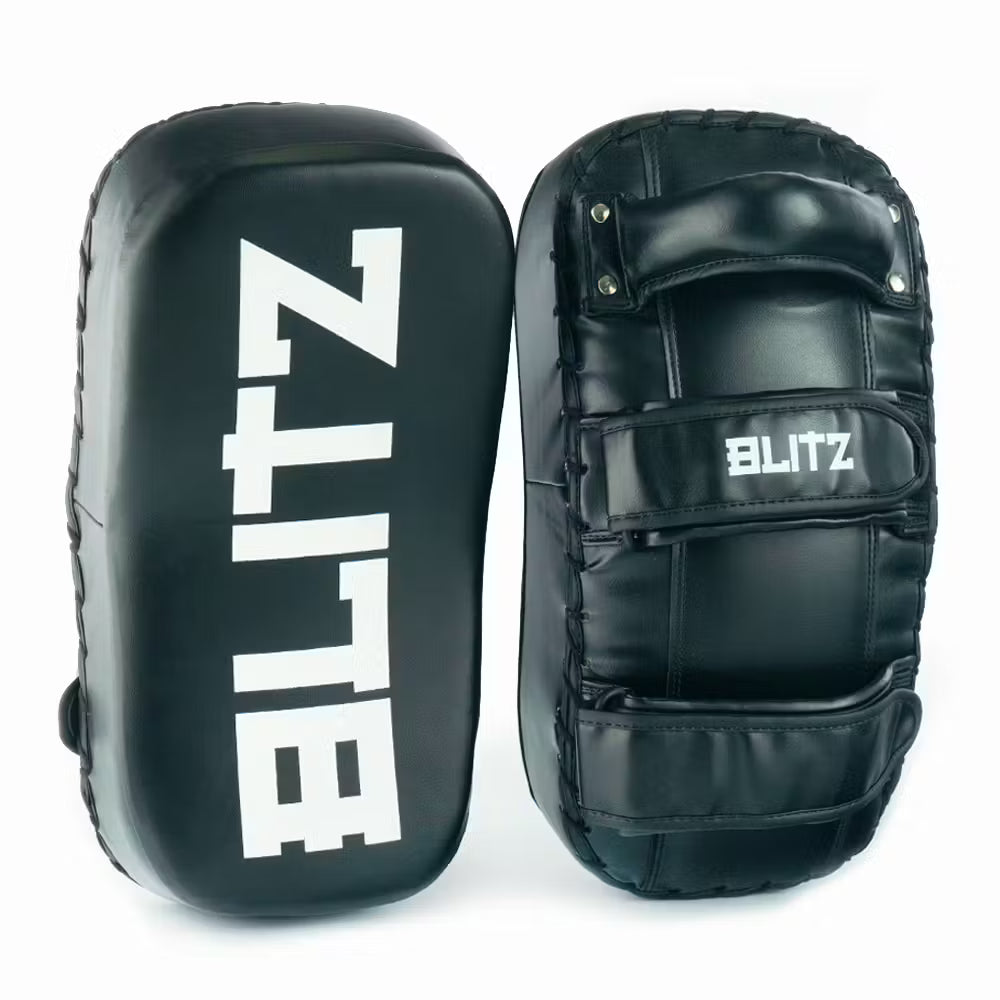 Blitz Havoc Thai Pads made of Nama Hide Leather for martial arts training, shown with padded striking surface and secure handles.