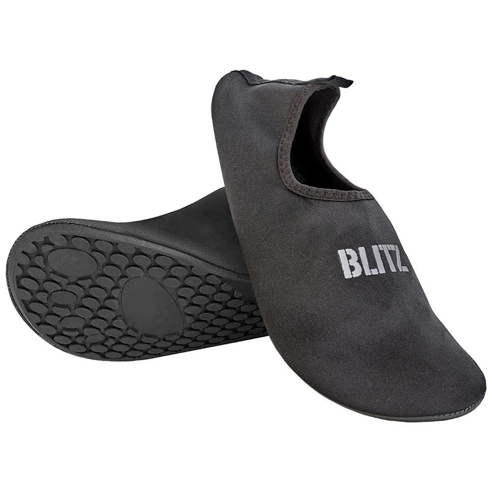 Black Blitz Superflex sports shoes with breathable mesh upper and cushioned sole for active athletic performance.