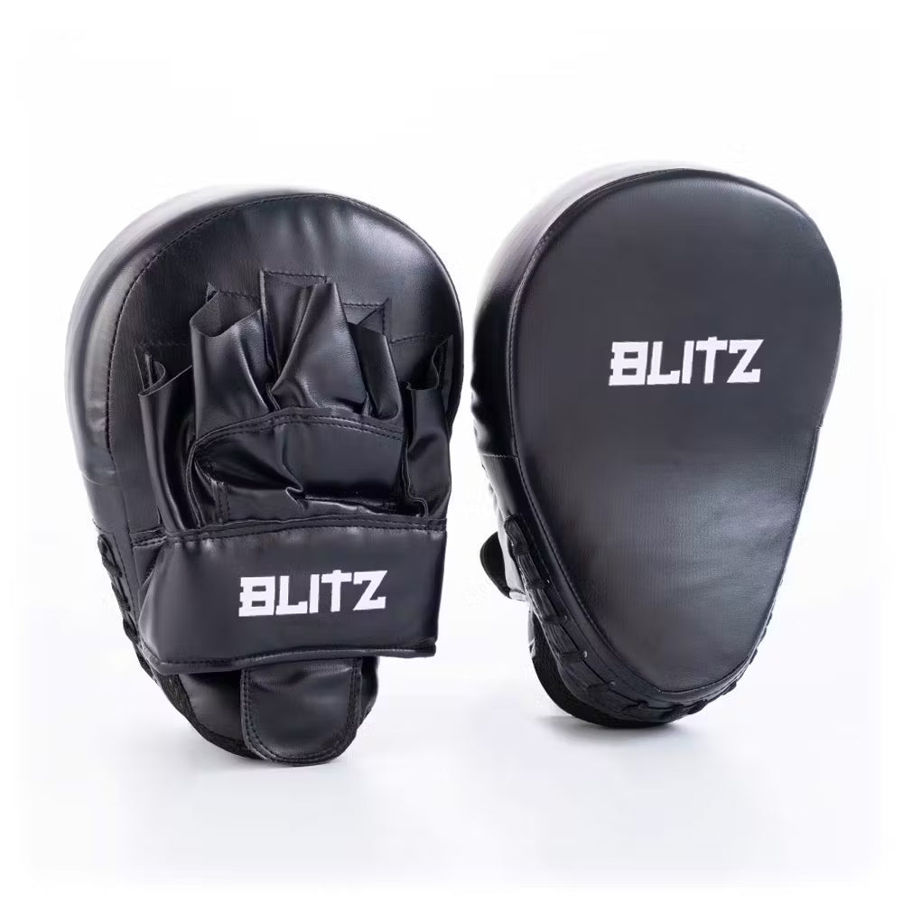 Blitz Tornado Focus Pads, Thai training pads with black and yellow design, used for boxing and martial arts training.