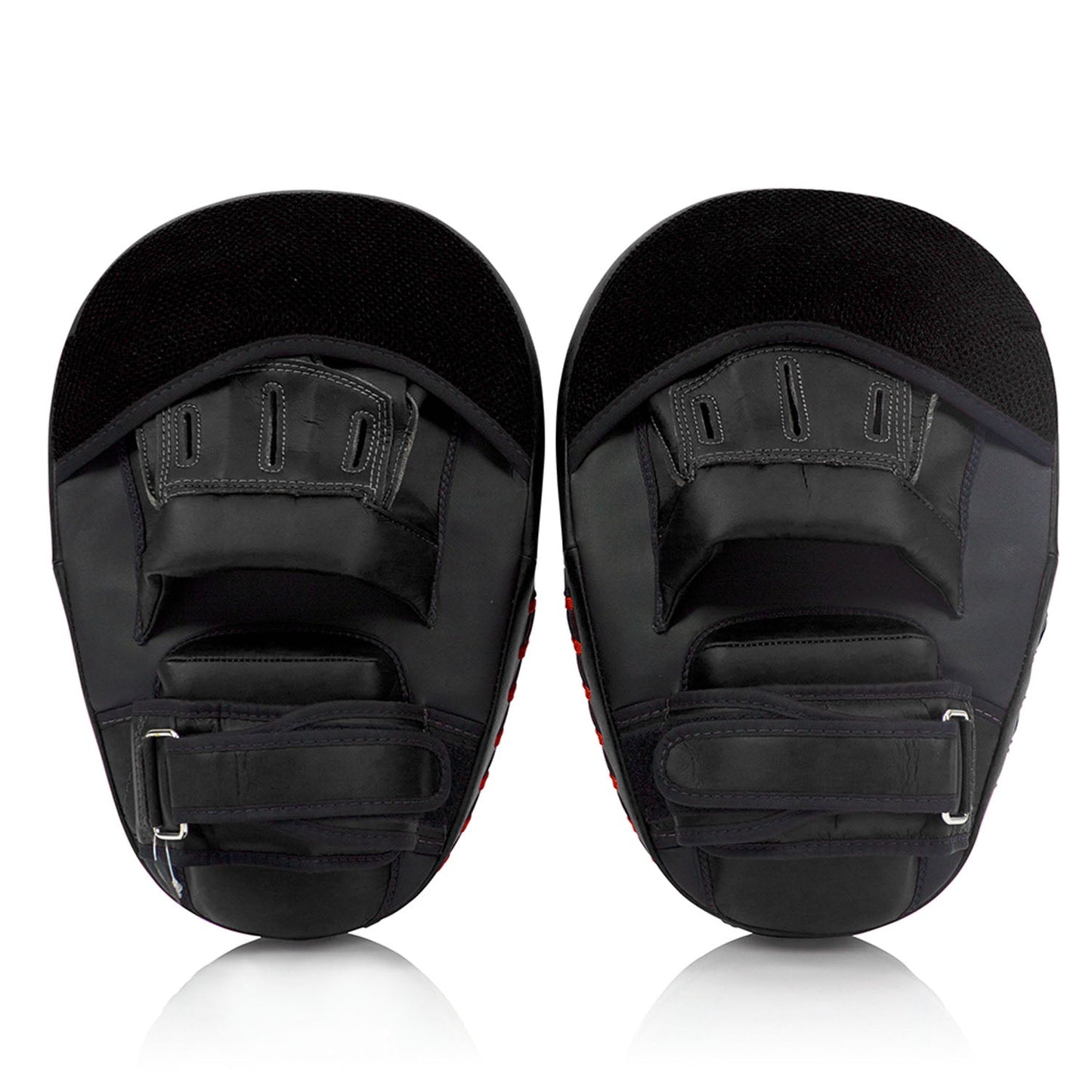 Black Fairtex FMV13 Maximized Focus Mitts for boxing training, showing padded focus mitts with adjustable straps.