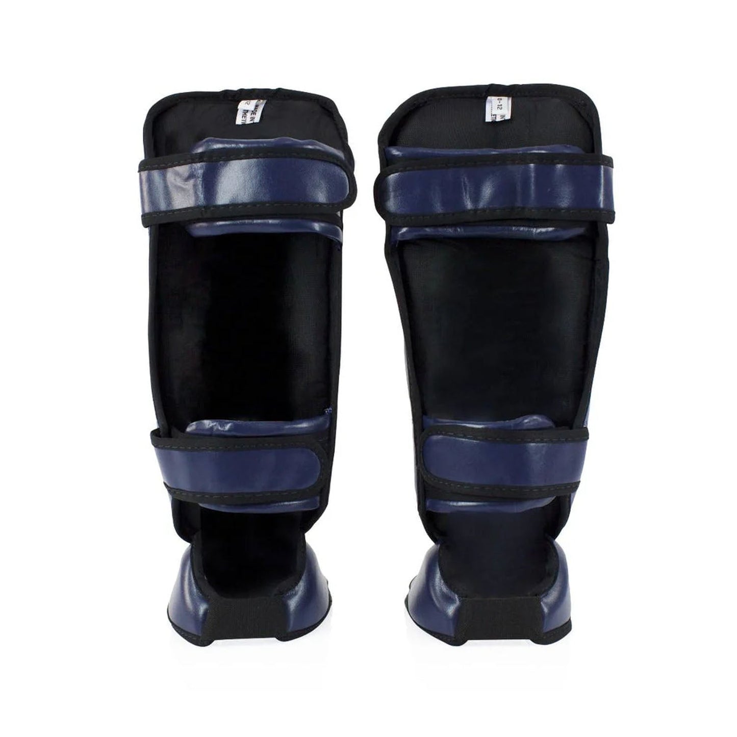 Fairtex SPK9 kids shin pads in blue, lightweight protective sporting gear for young athletes, designed for martial arts training.