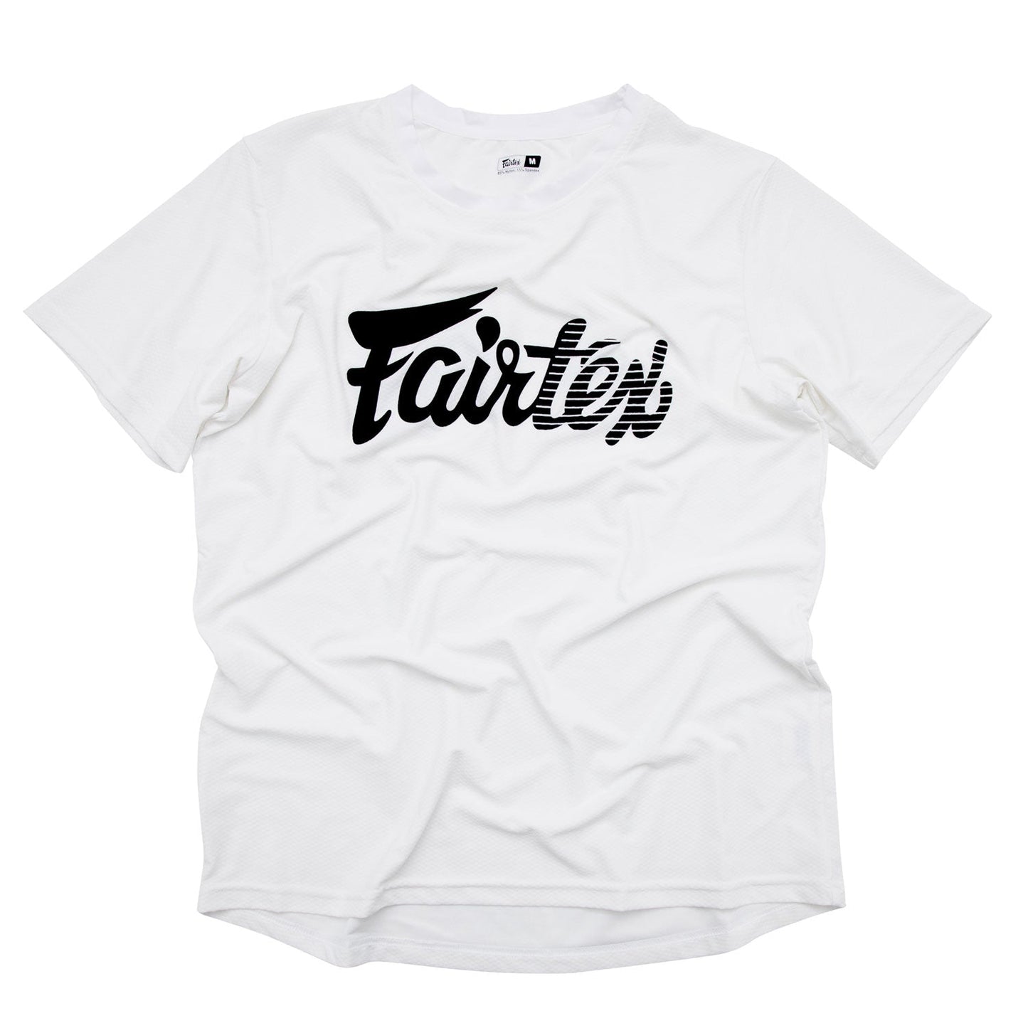 Fairtex TST181 Dri-Fit white T-shirt for sports, lightweight and breathable athletic apparel, displayed on a plain background.