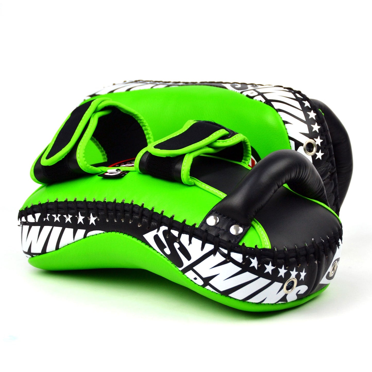 Twins Curved Leather Thai Kick Pads Green-Black