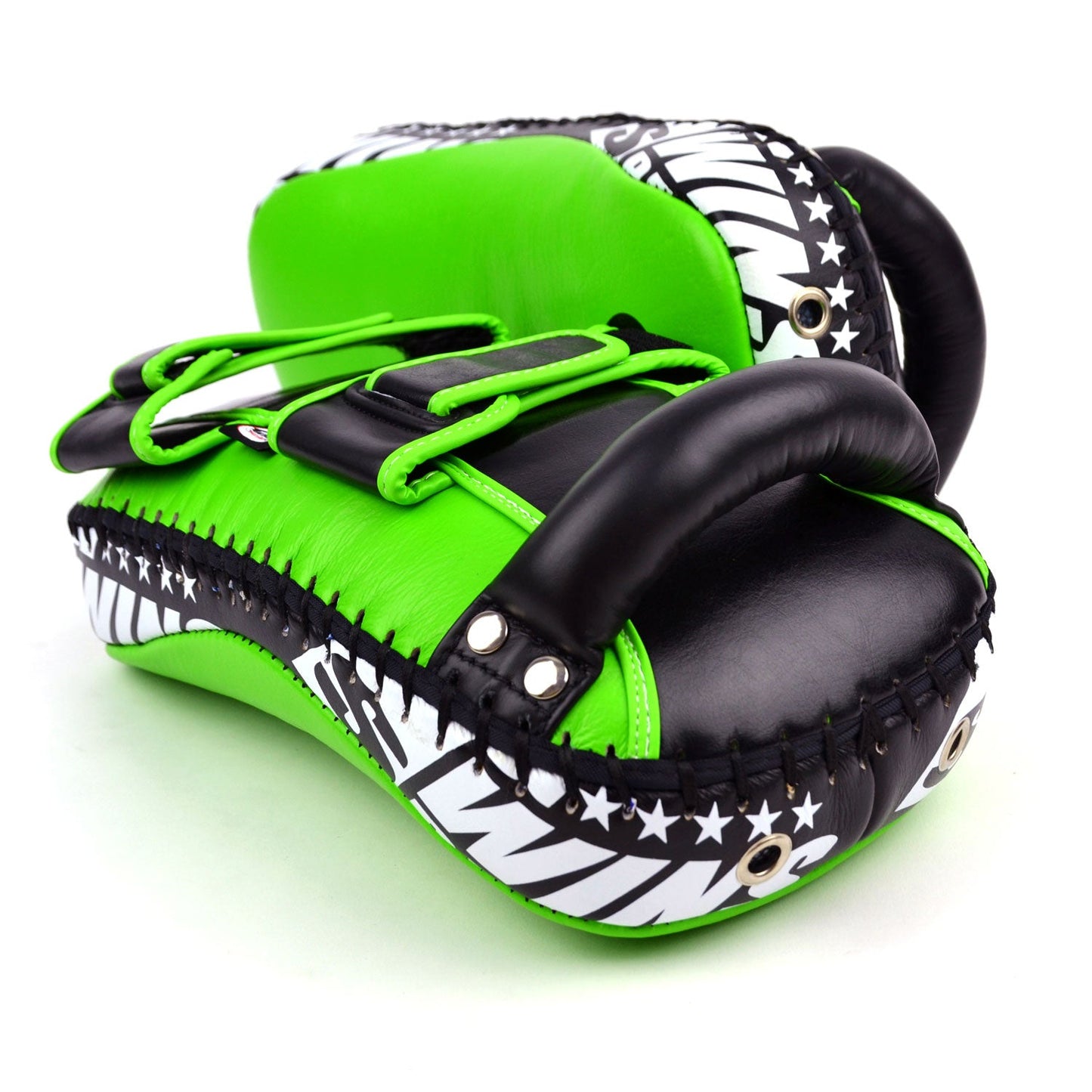 Twins Curved Leather Thai Kick Pads Green-Black